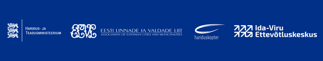 Haridus- ja Teadusministeeriumi, Eesti Linnade ja Valdade Liidu, Hariduskopteri ja Ida-Viru Ettevõtluskeskuse logod