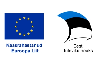 Vasakul Euroopa Liidu lipp, paremal Eesti lipuvärvides sümbol